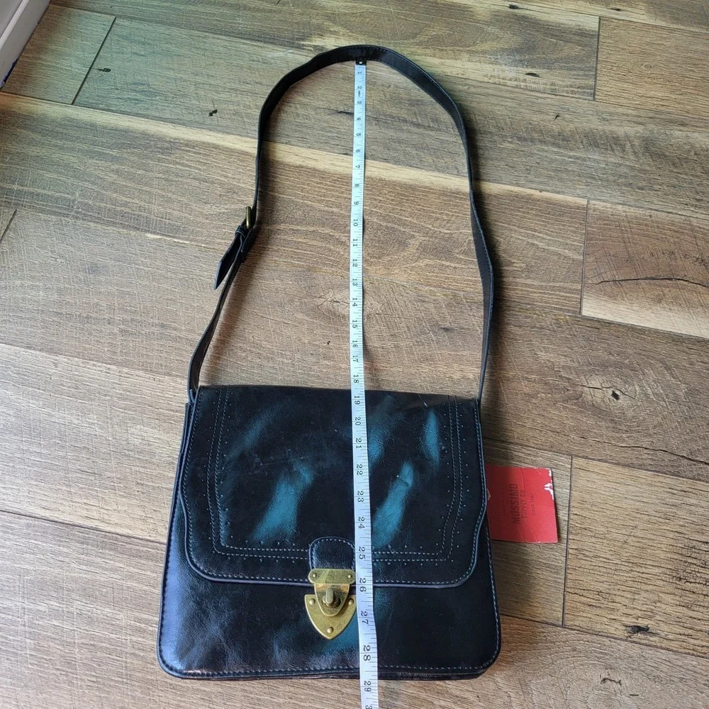 Mossimo Black Faux Leather Crossbody Satchel Bag Brogue Detail Vintage Style NWT